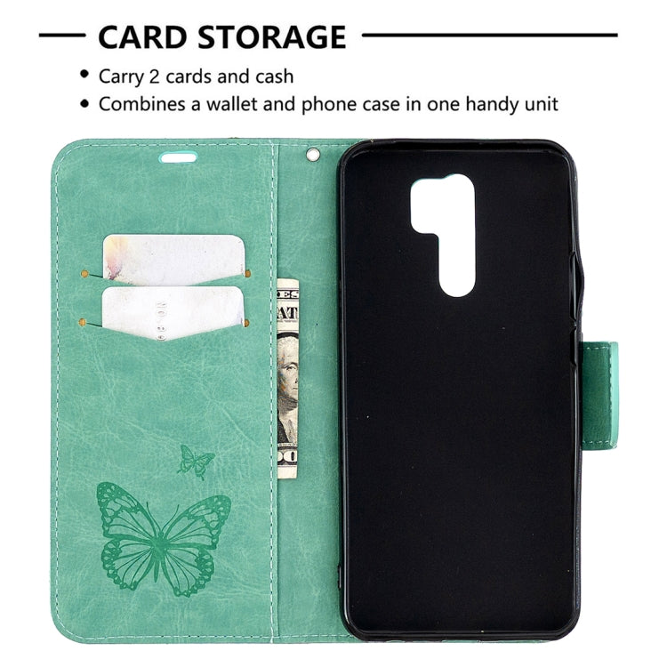 For Xiaomi Redmi 9 Two Butterflies Embossing Pattern Horizontal Flip Leather Case with Holder & Card Slot & Wallet & Lanyard