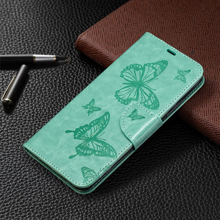 For Xiaomi Redmi 9 Two Butterflies Embossing Pattern Horizontal Flip Leather Case with Holder & Card Slot & Wallet & Lanyard