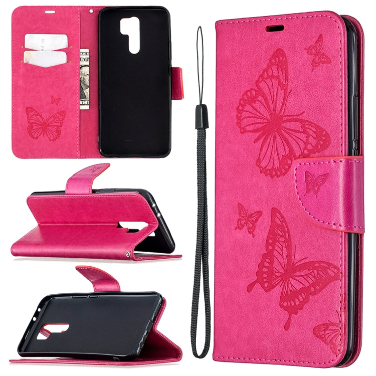 For Xiaomi Redmi 9 Two Butterflies Embossing Pattern Horizontal Flip Leather Case with Holder & Card Slot & Wallet & Lanyard