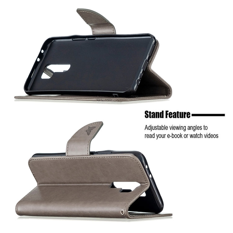 For Xiaomi Redmi 9 Two Butterflies Embossing Pattern Horizontal Flip Leather Case with Holder & Card Slot & Wallet & Lanyard