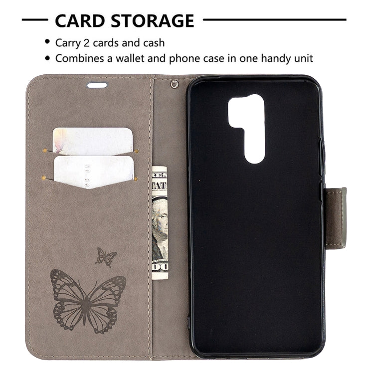 For Xiaomi Redmi 9 Two Butterflies Embossing Pattern Horizontal Flip Leather Case with Holder & Card Slot & Wallet & Lanyard