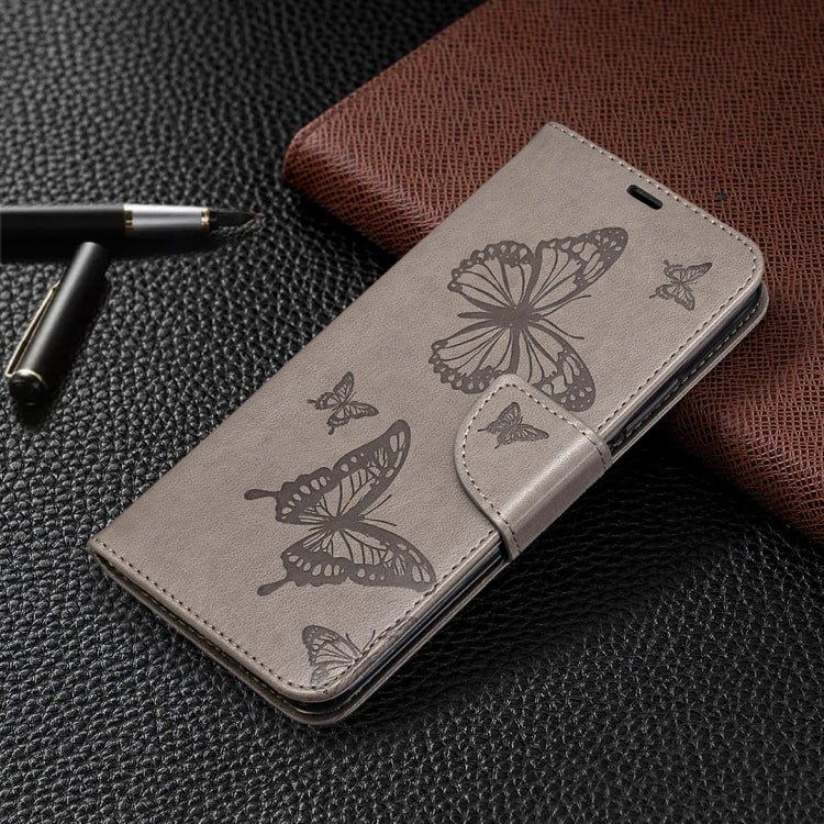 For Xiaomi Redmi 9 Two Butterflies Embossing Pattern Horizontal Flip Leather Case with Holder & Card Slot & Wallet & Lanyard