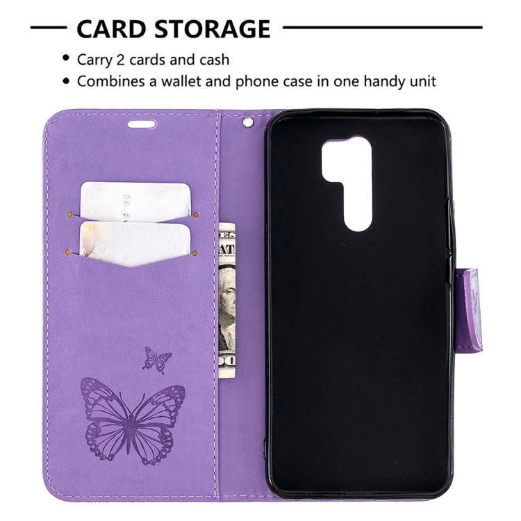 For Xiaomi Redmi 9 Two Butterflies Embossing Pattern Horizontal Flip Leather Case with Holder & Card Slot & Wallet & Lanyard
