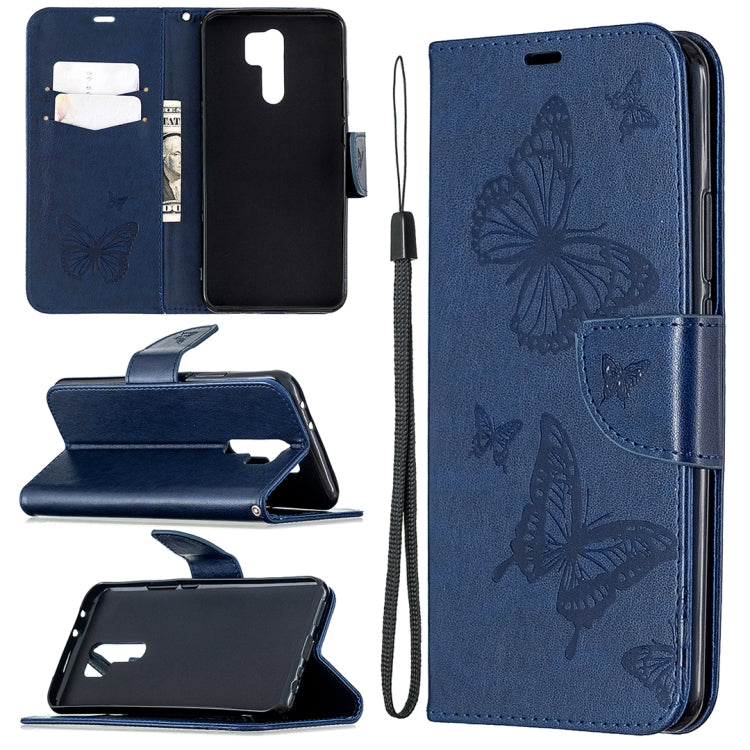 For Xiaomi Redmi 9 Two Butterflies Embossing Pattern Horizontal Flip Leather Case with Holder & Card Slot & Wallet & Lanyard