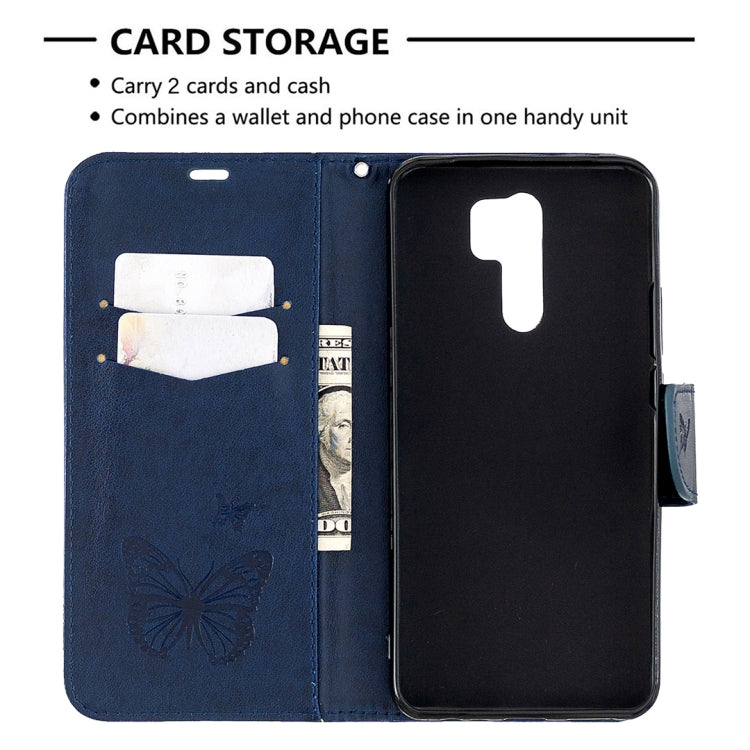For Xiaomi Redmi 9 Two Butterflies Embossing Pattern Horizontal Flip Leather Case with Holder & Card Slot & Wallet & Lanyard