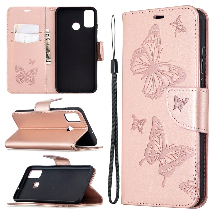 For Huawei Honor 9X Lite Two Butterflies Embossing Pattern Horizontal Flip Leather Case with Holder & Card Slot & Wallet & Lanyard