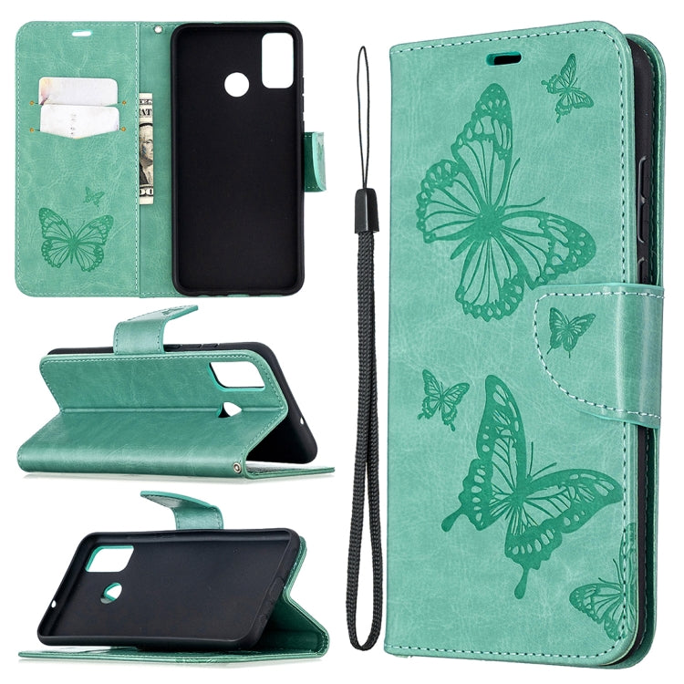 For Huawei Honor 9X Lite Two Butterflies Embossing Pattern Horizontal Flip Leather Case with Holder & Card Slot & Wallet & Lanyard