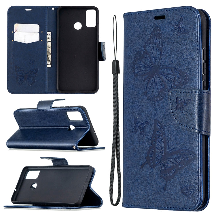 For Huawei Honor 9X Lite Two Butterflies Embossing Pattern Horizontal Flip Leather Case with Holder & Card Slot & Wallet & Lanyard