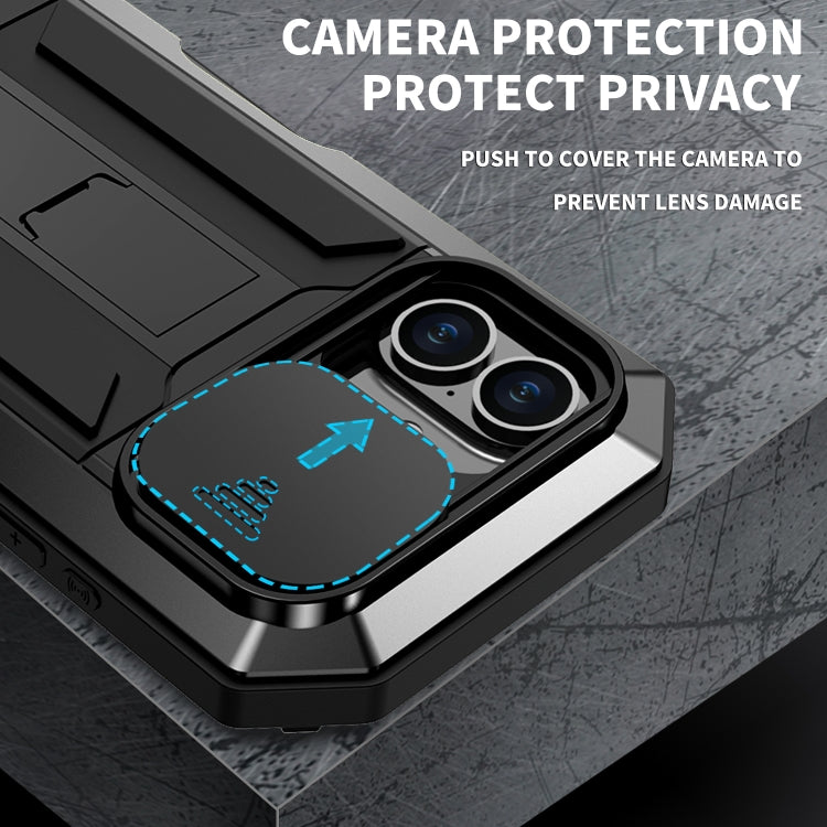 For iPhone 16 R-JUST Sliding Camera IP54 Life Waterproof Holder Phone Case