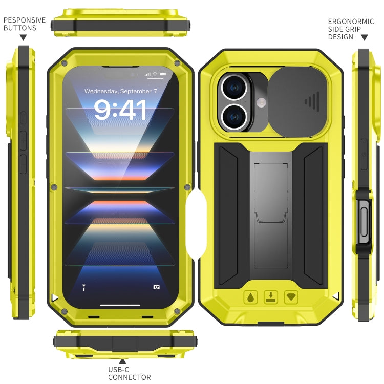For iPhone 16 R-JUST Sliding Camera IP54 Life Waterproof Holder Phone Case