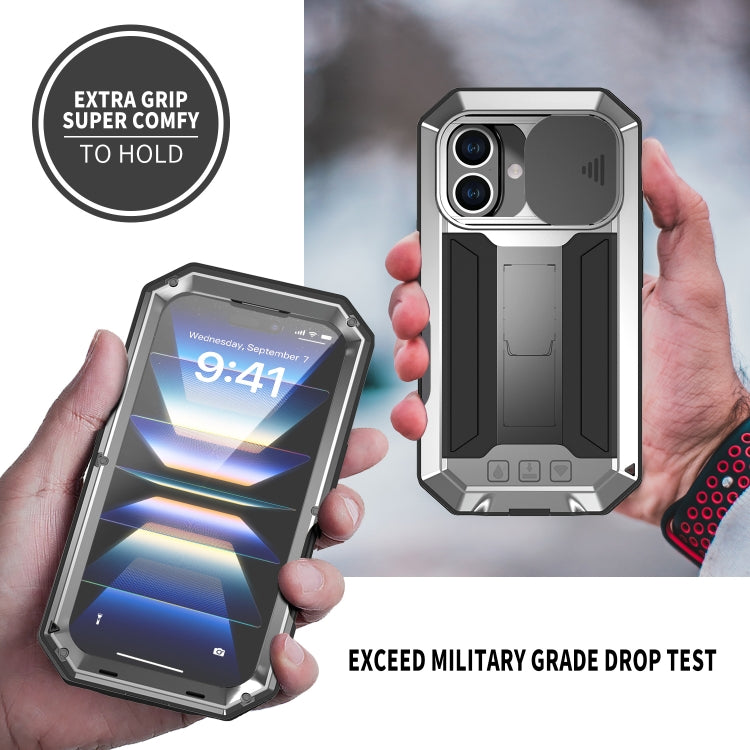 For iPhone 16 R-JUST Sliding Camera IP54 Life Waterproof Holder Phone Case