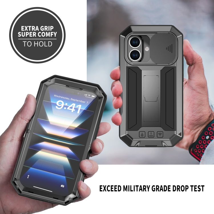 For iPhone 16 Plus R-JUST Sliding Camera IP54 Life Waterproof Holder Phone Case