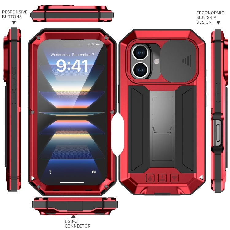 For iPhone 16 Plus R-JUST Sliding Camera IP54 Life Waterproof Holder Phone Case