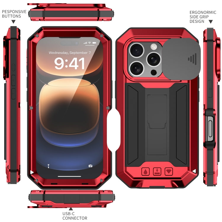 For iPhone 16 Pro R-JUST Sliding Camera IP54 Life Waterproof Holder Phone Case