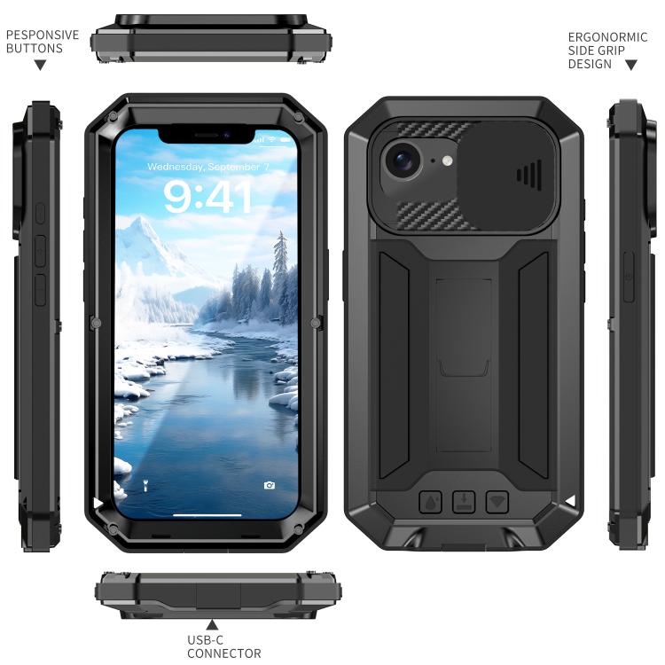 For iPhone 17e / 16e R-JUST Sliding Camera IP54 Life Waterproof Holder Phone Case