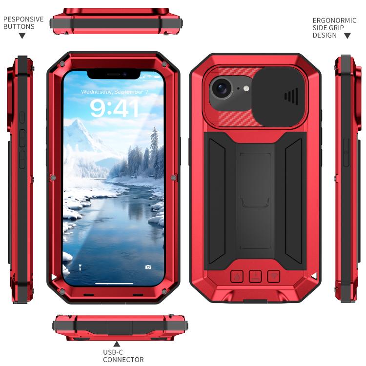 For iPhone 17e / 16e R-JUST Sliding Camera IP54 Life Waterproof Holder Phone Case
