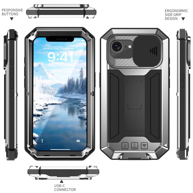 For iPhone 17e / 16e R-JUST Sliding Camera IP54 Life Waterproof Holder Phone Case