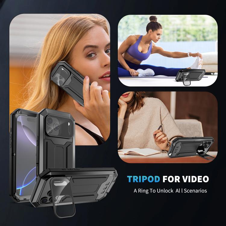 For iPhone 17 Pro Max R-JUST Sliding Camera IP54 Life Waterproof Holder Phone Case