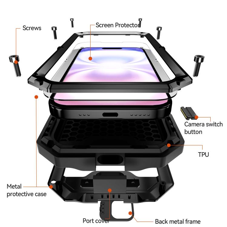 For iPhone 17 R-JUST Sliding Camera IP54 Life Waterproof Holder Phone Case