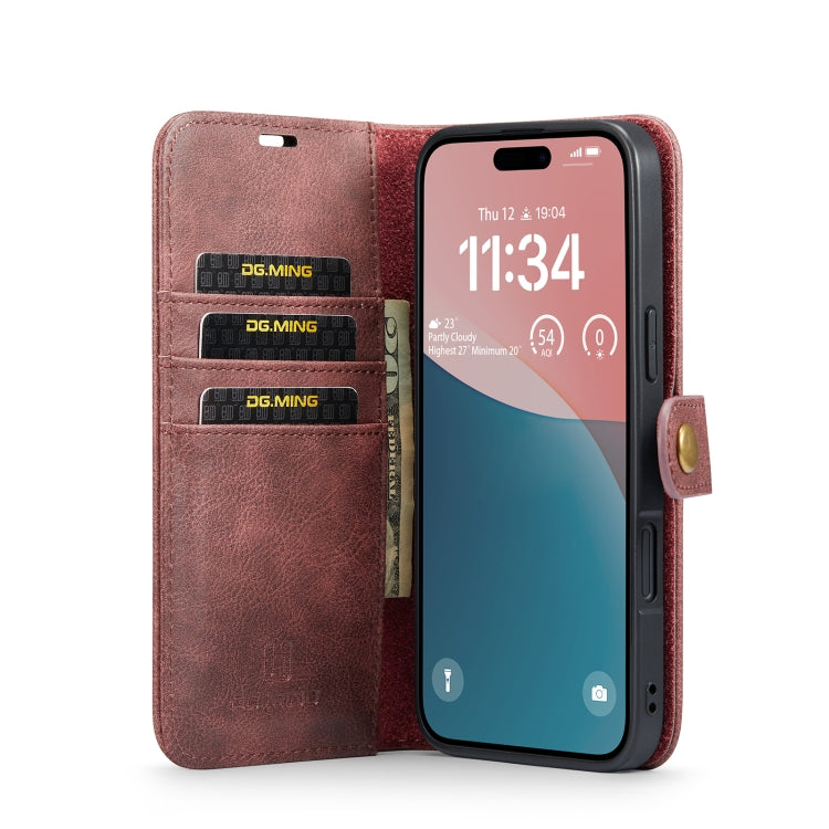 For iPhone 16 DG.MING Crazy Horse Texture Detachable Magnetic Leather Phone Case