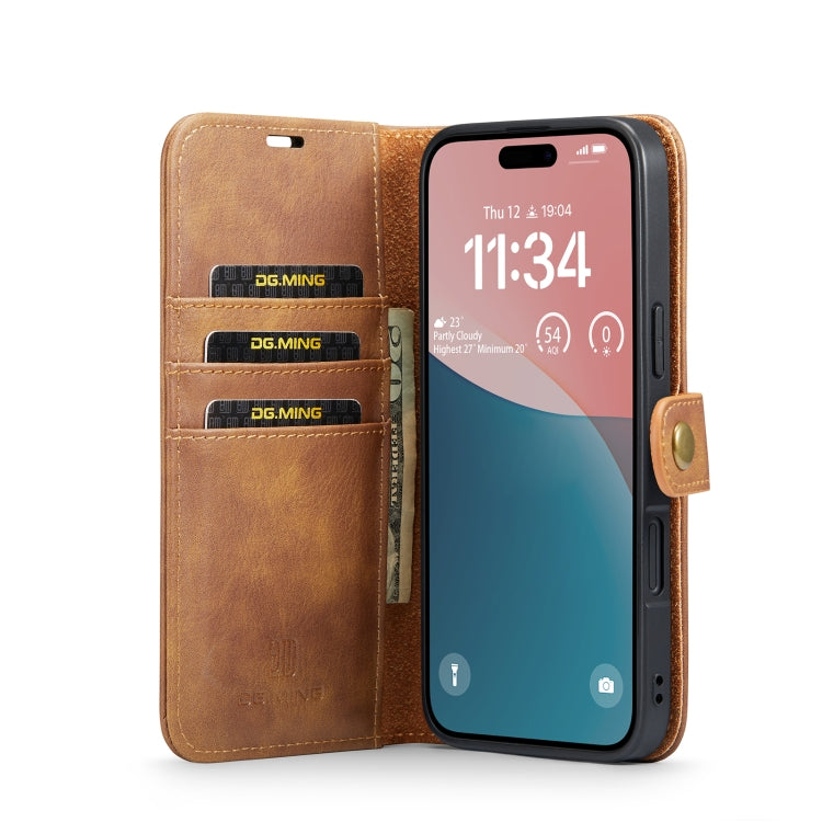 For iPhone 16 DG.MING Crazy Horse Texture Detachable Magnetic Leather Phone Case