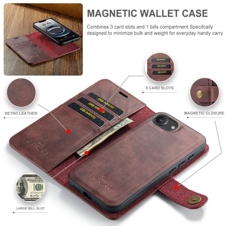 For iPhone 17e / 16e DG.MING Crazy Horse Texture Detachable Magnetic Leather Phone Case