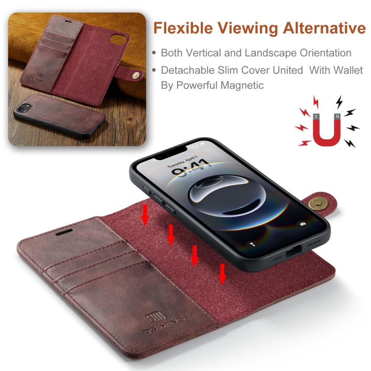 For iPhone 17e / 16e DG.MING Crazy Horse Texture Detachable Magnetic Leather Phone Case