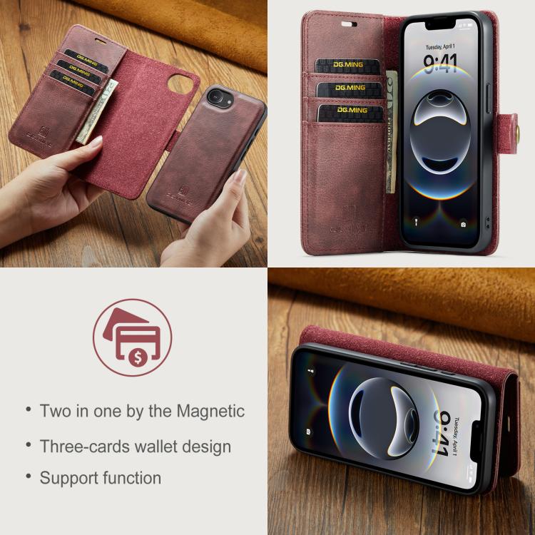 For iPhone 17e / 16e DG.MING Crazy Horse Texture Detachable Magnetic Leather Phone Case