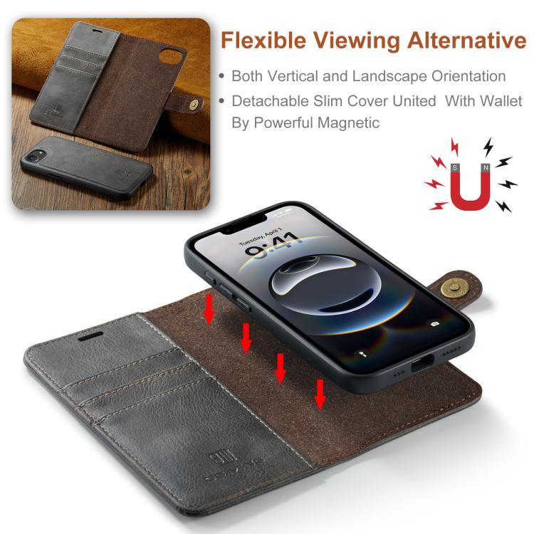 For iPhone 17e / 16e DG.MING Crazy Horse Texture Detachable Magnetic Leather Phone Case