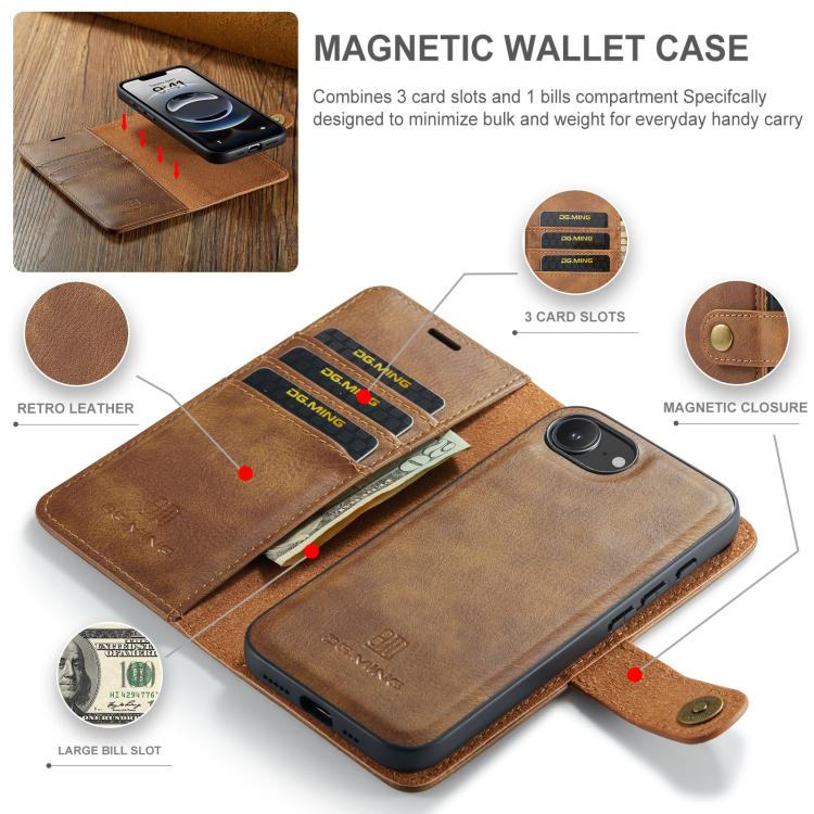 For iPhone 17e / 16e DG.MING Crazy Horse Texture Detachable Magnetic Leather Phone Case