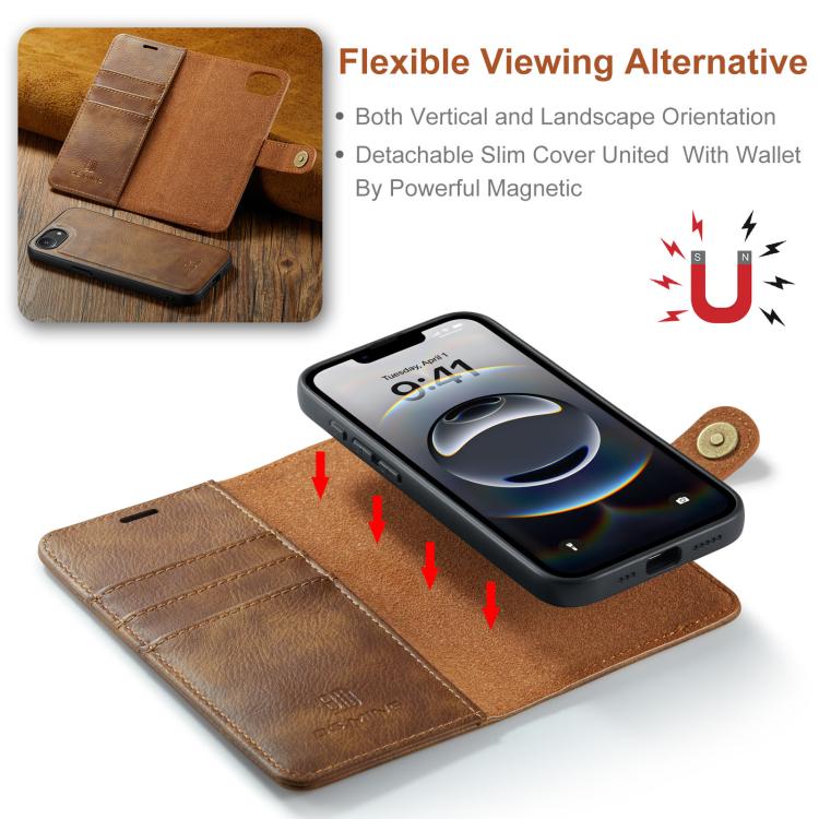 For iPhone 17e / 16e DG.MING Crazy Horse Texture Detachable Magnetic Leather Phone Case
