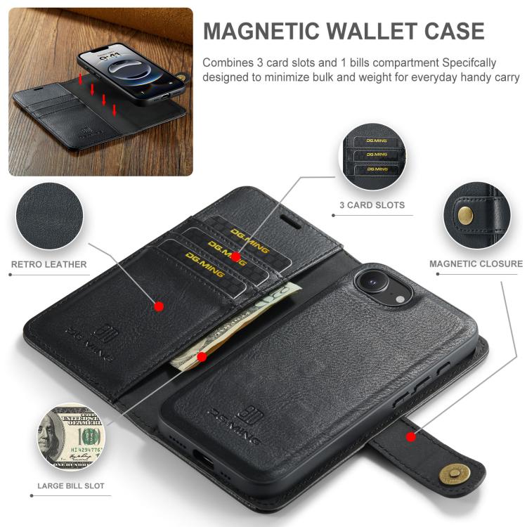 For iPhone 17e / 16e DG.MING Crazy Horse Texture Detachable Magnetic Leather Phone Case