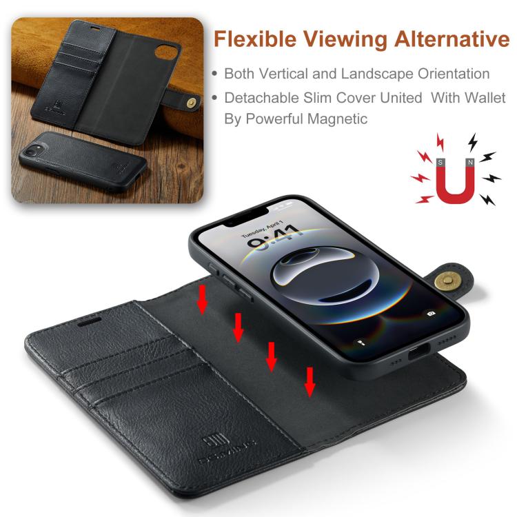 For iPhone 17e / 16e DG.MING Crazy Horse Texture Detachable Magnetic Leather Phone Case