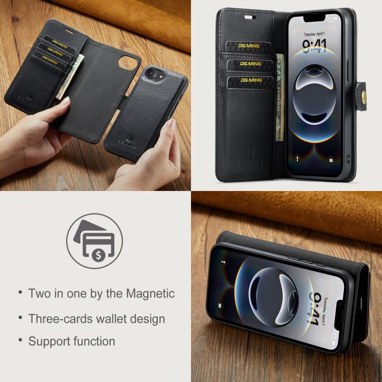 For iPhone 17e / 16e DG.MING Crazy Horse Texture Detachable Magnetic Leather Phone Case