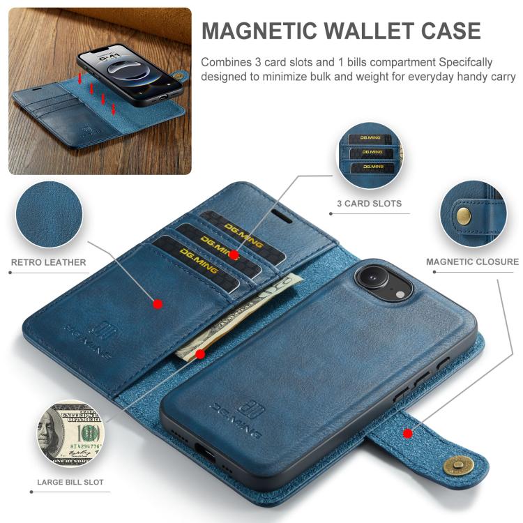 For iPhone 17e / 16e DG.MING Crazy Horse Texture Detachable Magnetic Leather Phone Case