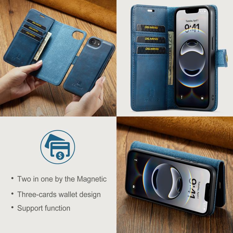 For iPhone 17e / 16e DG.MING Crazy Horse Texture Detachable Magnetic Leather Phone Case