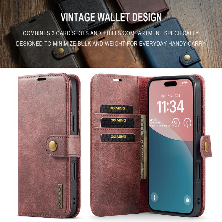 For iPhone 17 DG.MING Crazy Horse Texture Detachable Magnetic Leather Phone Case