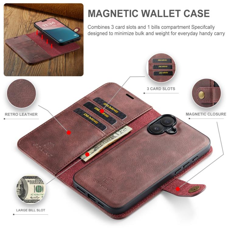 For iPhone 17 DG.MING Crazy Horse Texture Detachable Magnetic Leather Phone Case