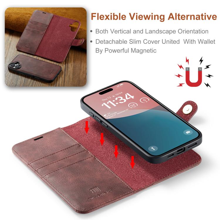 For iPhone 17 DG.MING Crazy Horse Texture Detachable Magnetic Leather Phone Case