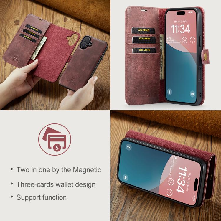 For iPhone 17 DG.MING Crazy Horse Texture Detachable Magnetic Leather Phone Case