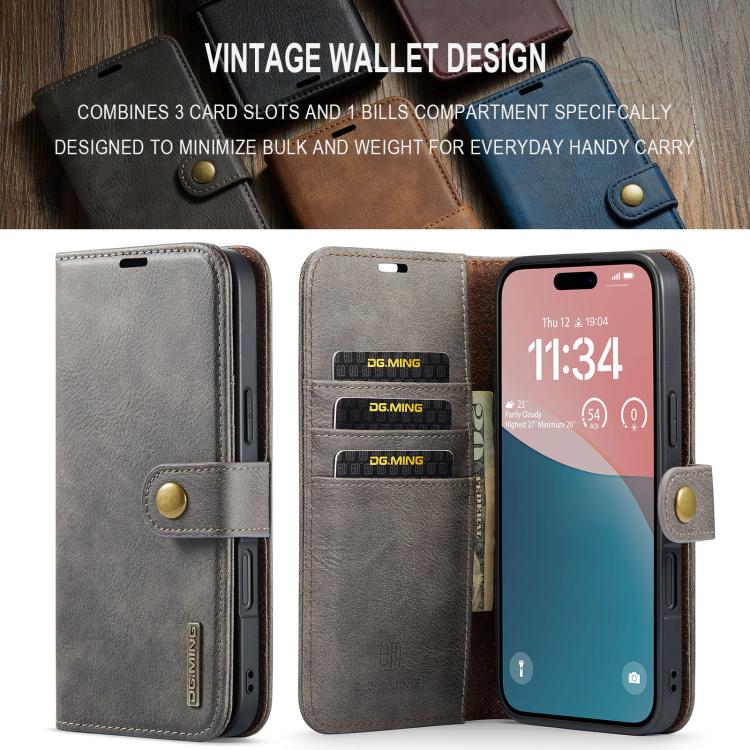 For iPhone 17 DG.MING Crazy Horse Texture Detachable Magnetic Leather Phone Case