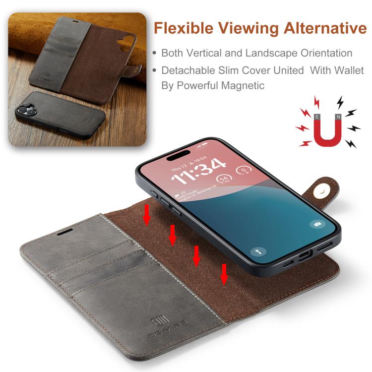 For iPhone 17 DG.MING Crazy Horse Texture Detachable Magnetic Leather Phone Case