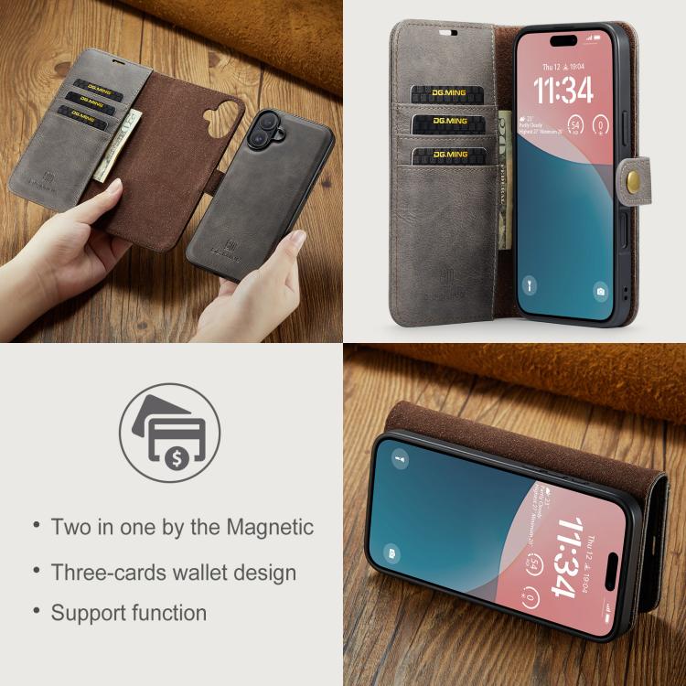 For iPhone 17 DG.MING Crazy Horse Texture Detachable Magnetic Leather Phone Case