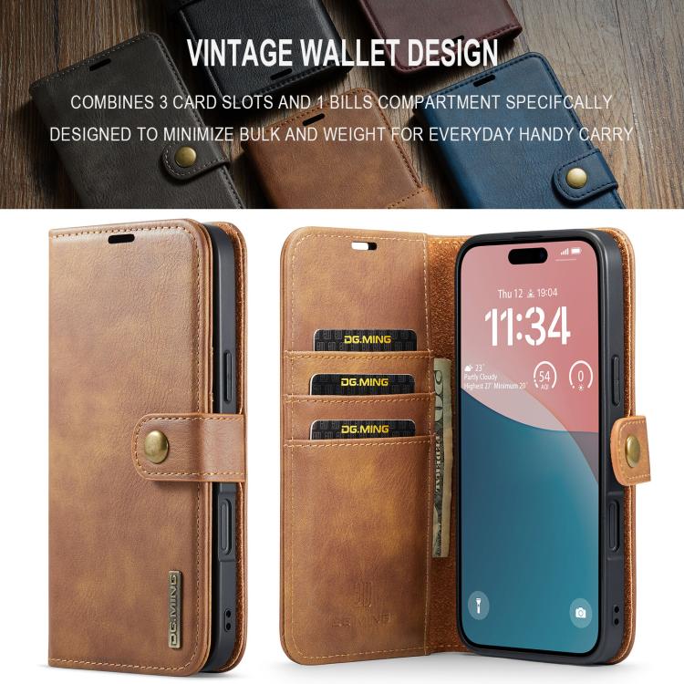 For iPhone 17 DG.MING Crazy Horse Texture Detachable Magnetic Leather Phone Case