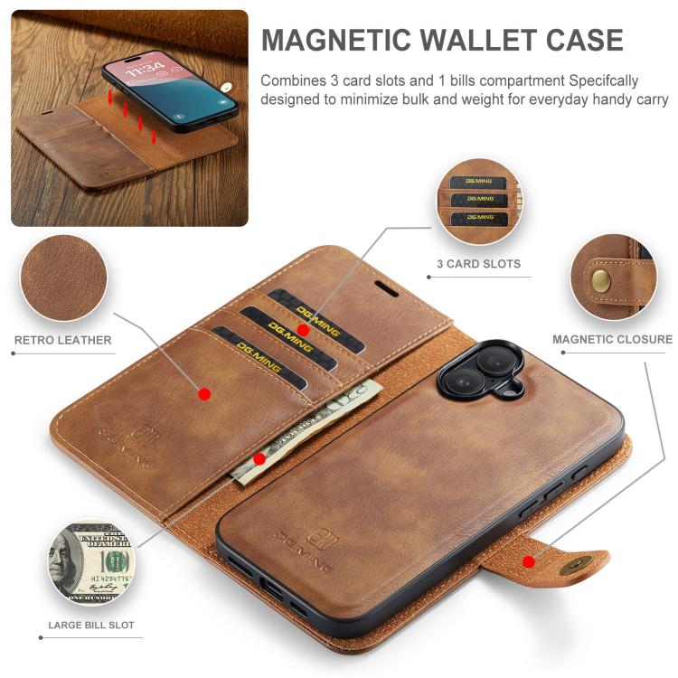 For iPhone 17 DG.MING Crazy Horse Texture Detachable Magnetic Leather Phone Case