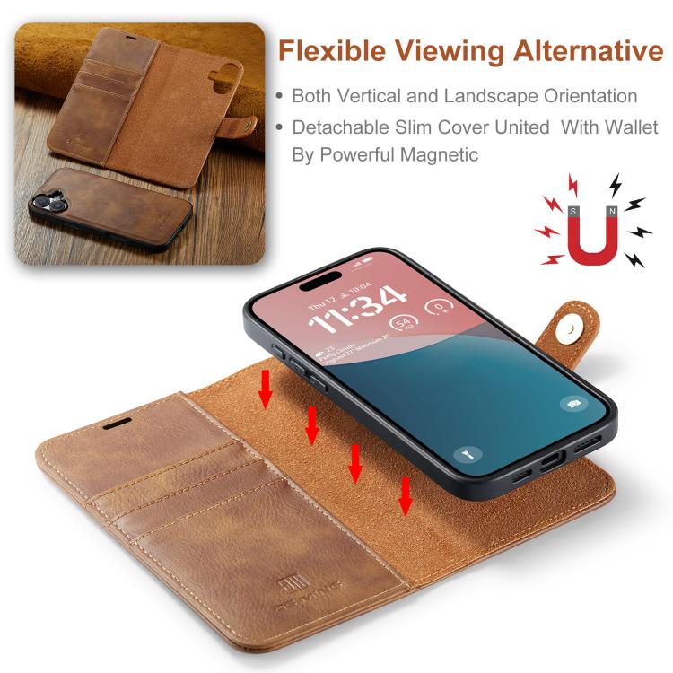 For iPhone 17 DG.MING Crazy Horse Texture Detachable Magnetic Leather Phone Case