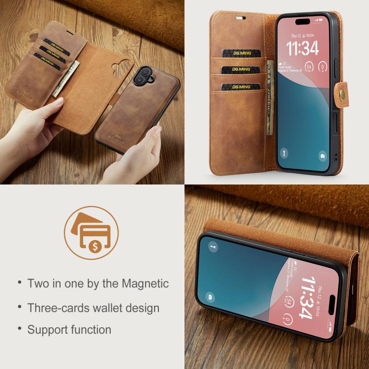 For iPhone 17 DG.MING Crazy Horse Texture Detachable Magnetic Leather Phone Case