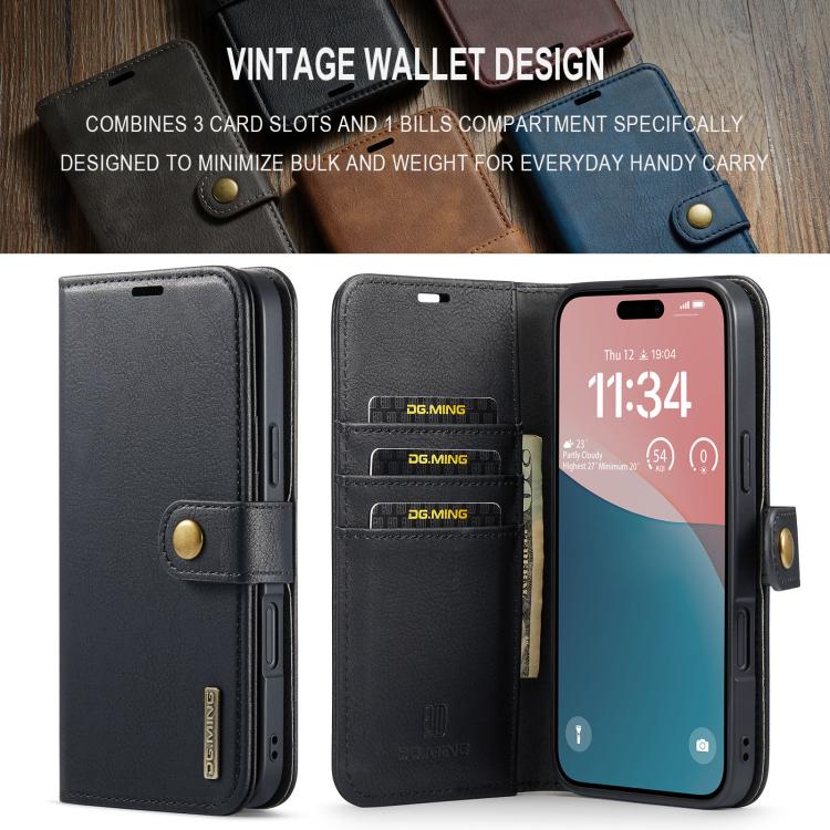 For iPhone 17 DG.MING Crazy Horse Texture Detachable Magnetic Leather Phone Case