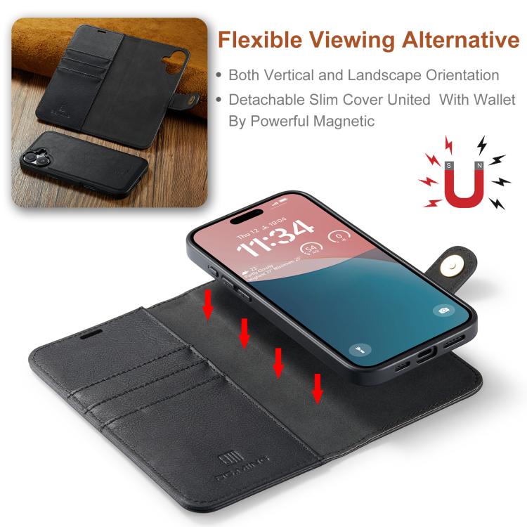 For iPhone 17 DG.MING Crazy Horse Texture Detachable Magnetic Leather Phone Case