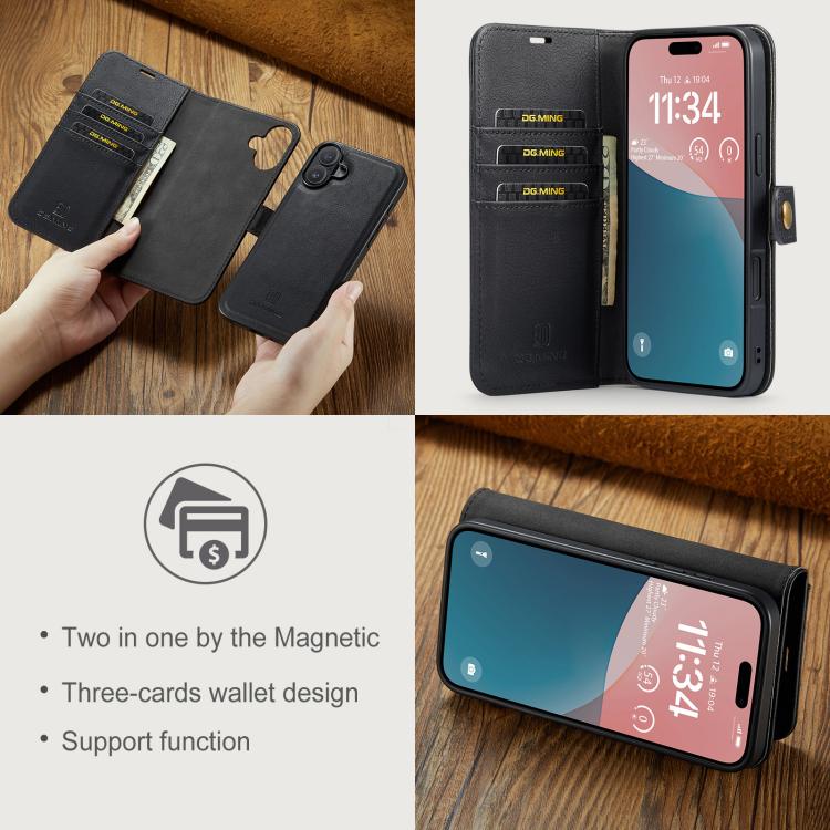 For iPhone 17 DG.MING Crazy Horse Texture Detachable Magnetic Leather Phone Case